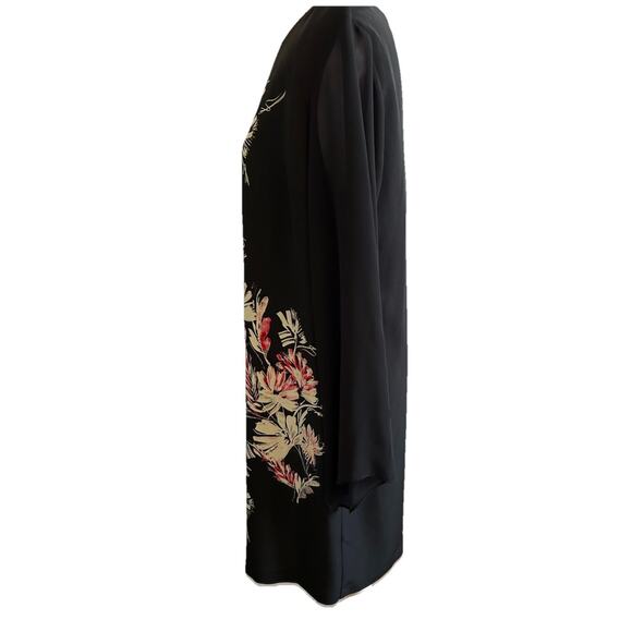 black floral Dress midi Tropical sheer long sleeve MSRP $128 Wedding Guest 8 - Picture 13 of 14